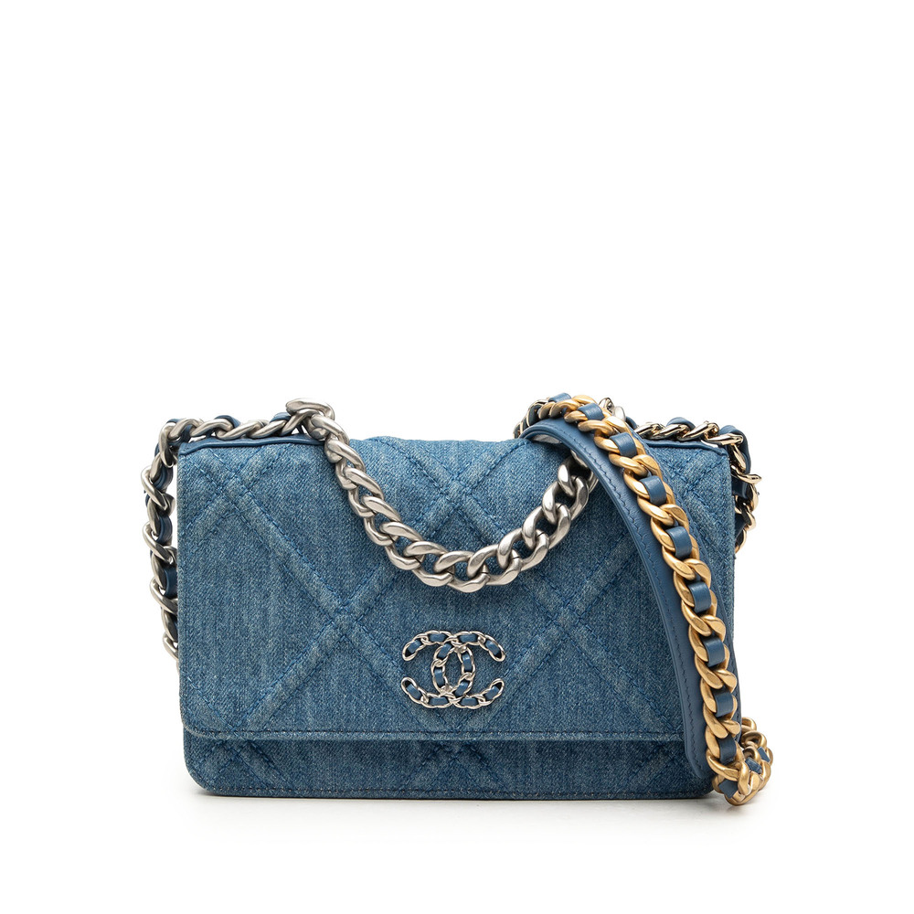 Pre-Loved Chanel Denim 19 Flap Wallet On Chain